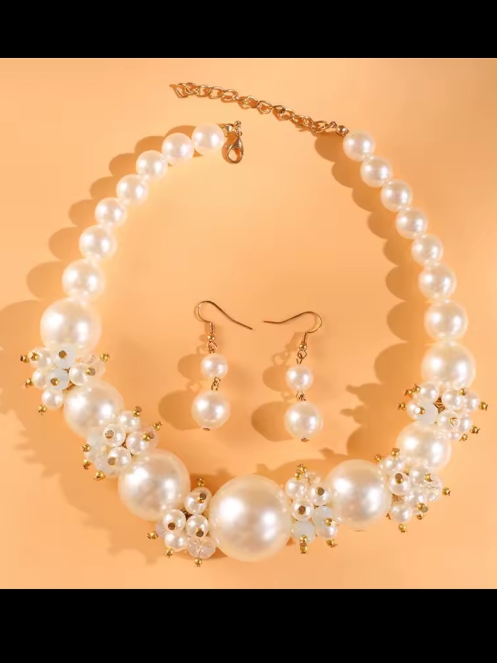 Timeless Pearl Clustered Sophisticated Necklace&Earrings Set - Picture 8 of 8